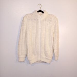 Vintage Cream Teddy Sweater Jacket for Women